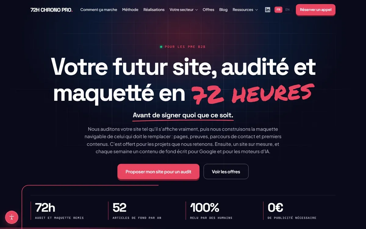 Capture du site : Votre futur site, audité et maquetté en 72 heures