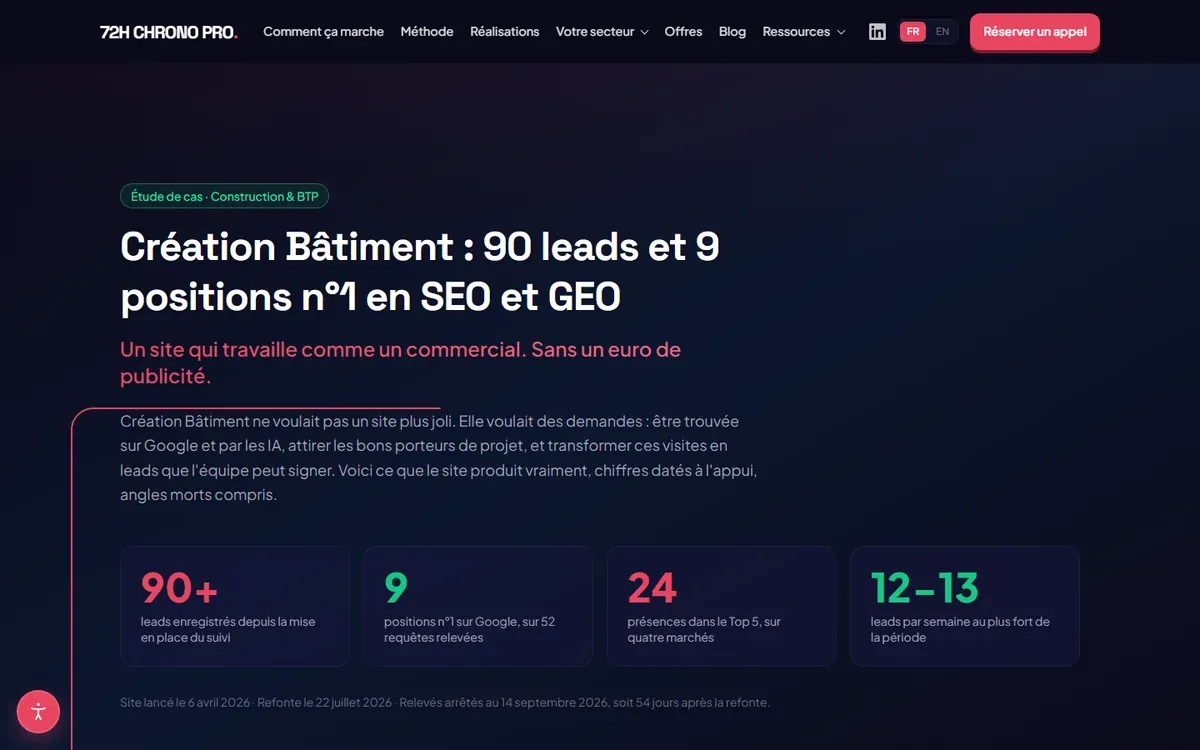 Capture du site : Étude de cas : le site de Création Bâtiment