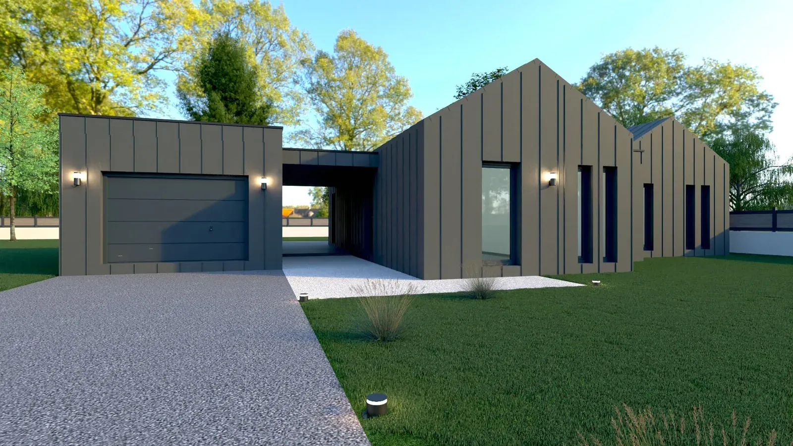 Rendu 3D : Maison conteneur de plain-pied, 123 m², France