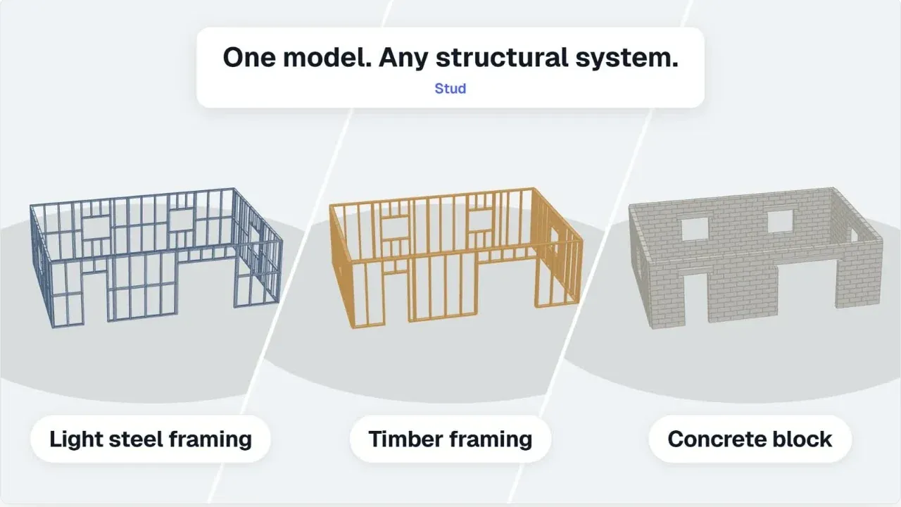 Capture du site : Un modèle, trois systèmes constructifs : acier léger, bois, parpaing